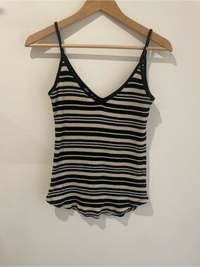 H&M Black & Cream Striped Ribbed V-Neck Cami